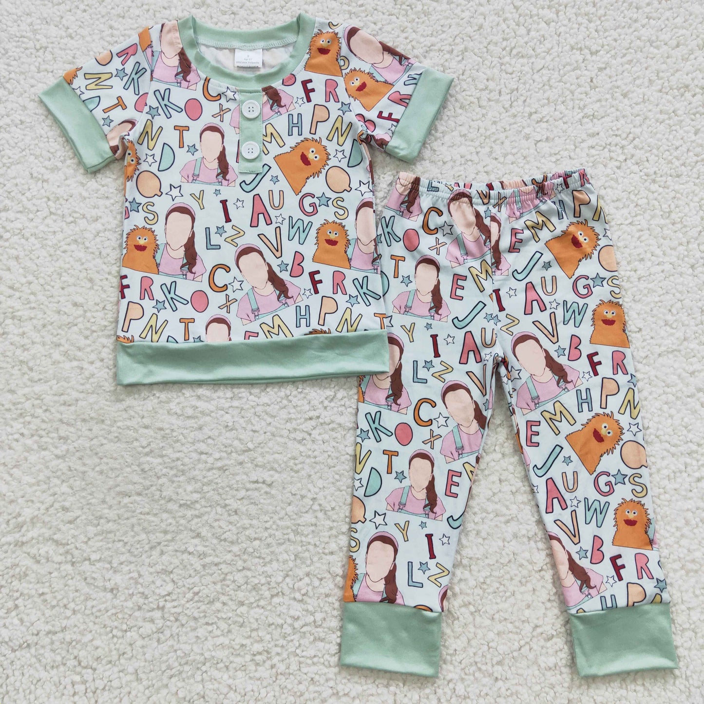 3.7 BSPO0110 RTS No Moq Promotion Baby Boys Pajamas Green Pants Clothes Sets