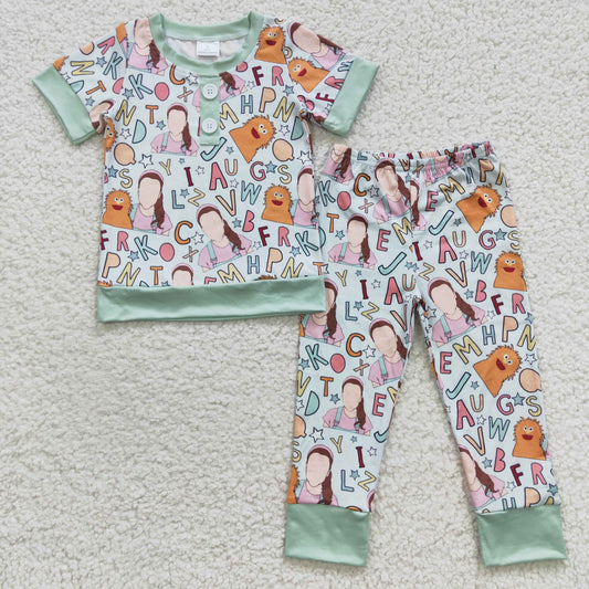 3.7 BSPO0110 RTS No Moq Promotion Baby Boys Pajamas Green Pants Clothes Sets
