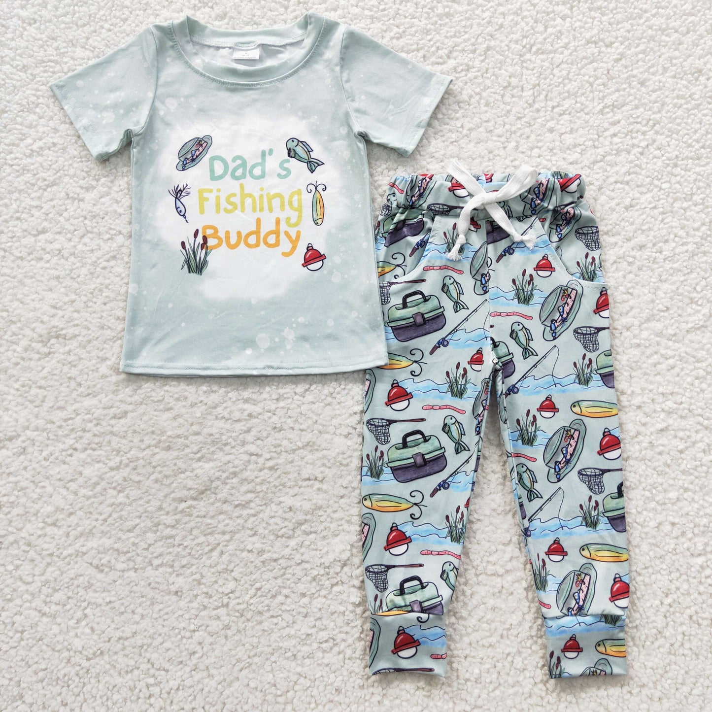 3.7 BSPO0112 RTS No Moq Promotion Baby Boys Daddy Fishing Pants Clothes Sets