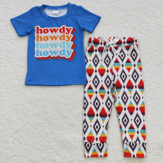 1.24 BSPO0137 RTS No Moq Baby Boys Howdy Aztec Pants Pajamas Clothes Sets