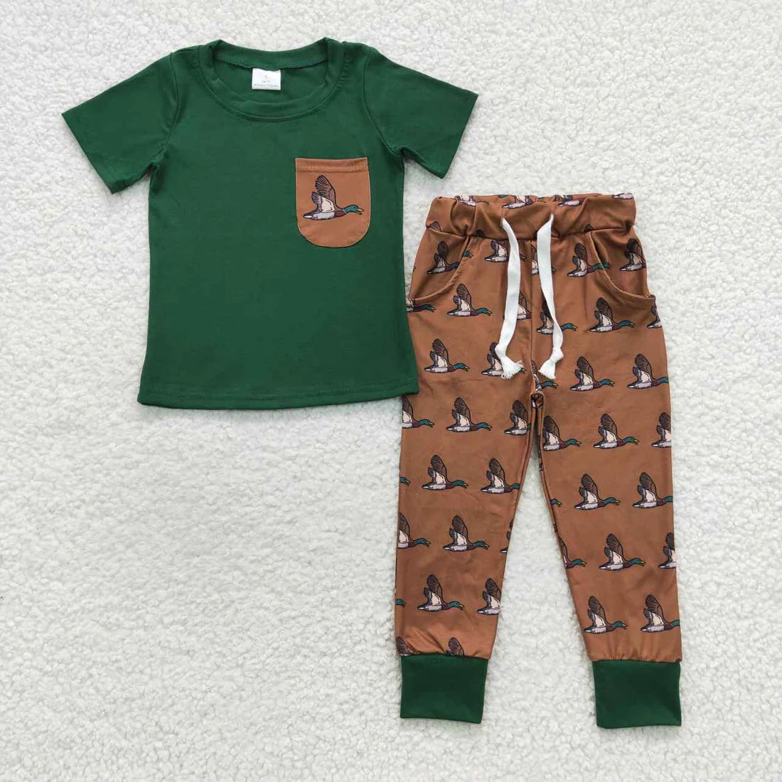 12.19 RTS Sibling Baby Boys Short Sleeve Dogs Ducks Top Pants Hunting Pajamas Clothes Sets