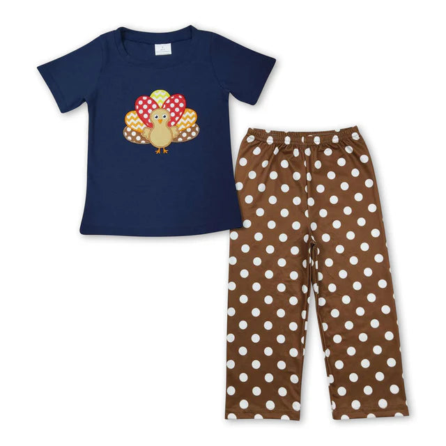 RTS Sibling Sibling milk silk Baby Girls Thanksgiving Print Tunic Top Ruffle Hem Pants Two Piece Clothes Sets Rompers