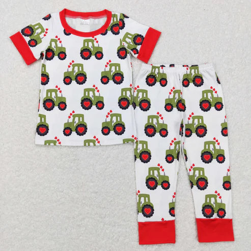 9.18 RTS Sibling Baby Boys Girls Heart Trucks Top Pant Valentine Pajamas Sets