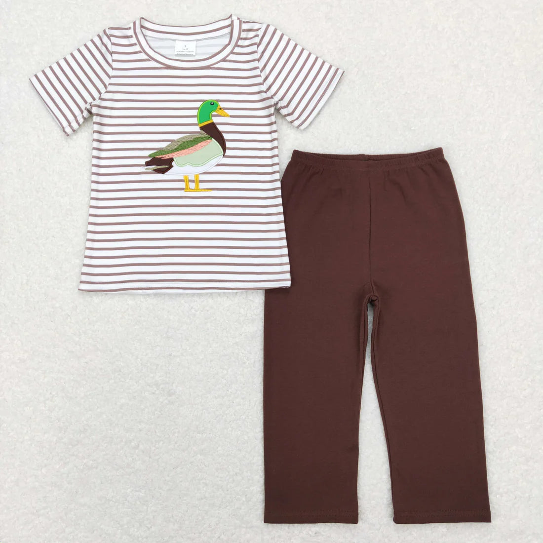 12.12 RTS Sibling Baby Boys Short Sleeve Embroidery Ducks Top Camo Pants Hunting Clothes Sets
