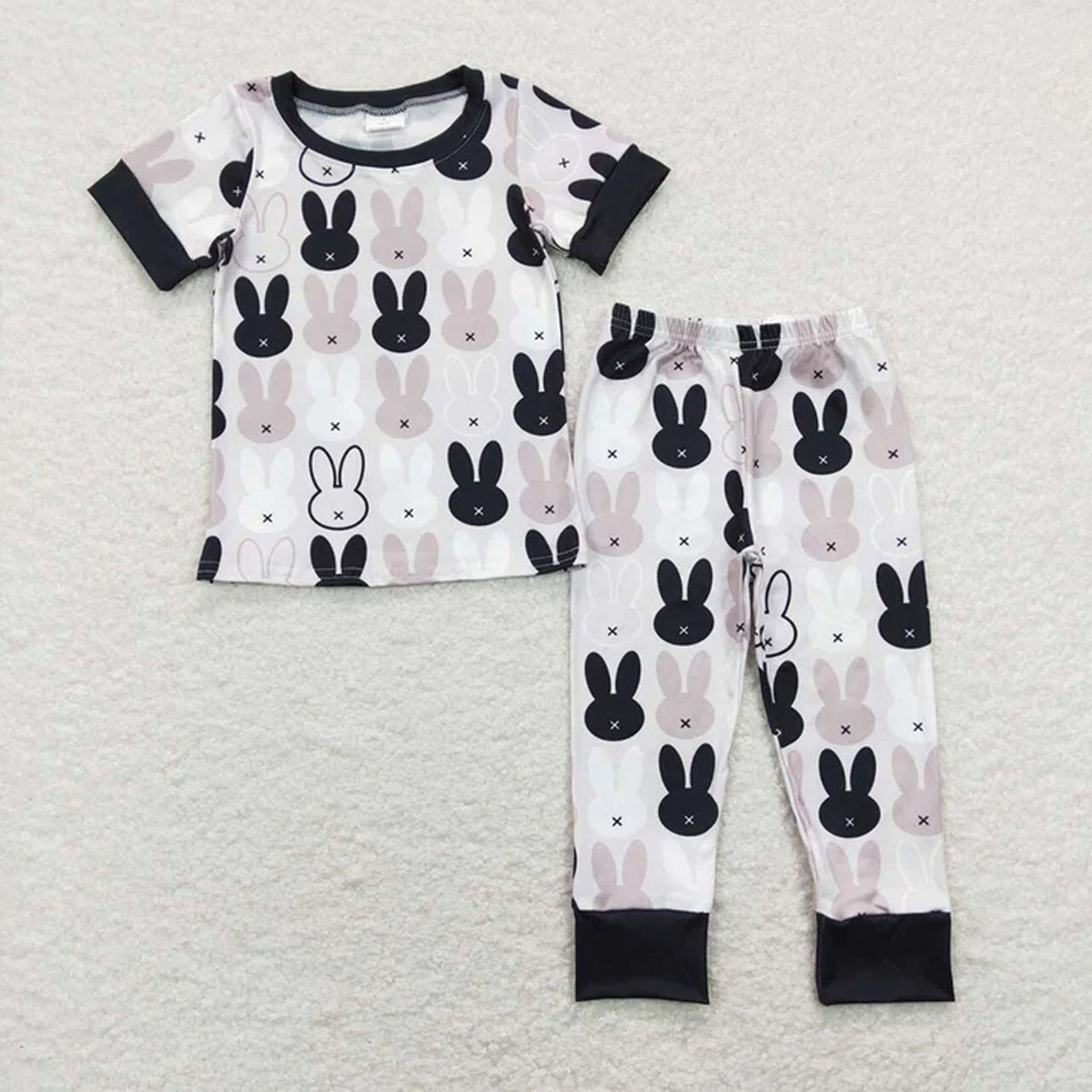 RTS Sibling Baby Boys Autumn Outfits Easter Black Rabbits Short Sleeve Tops Pants Pajamas Clothes Sets