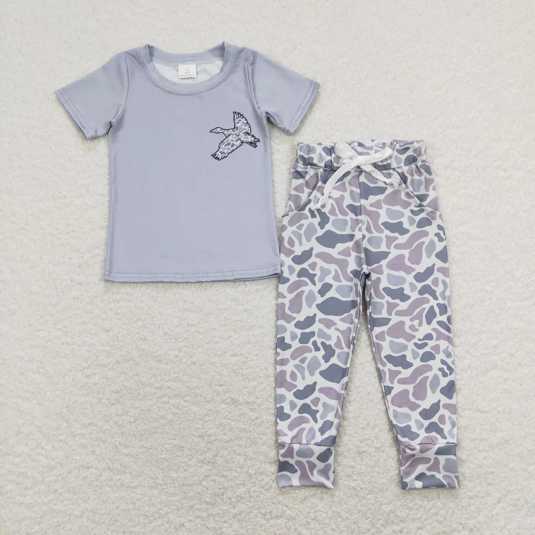 12.19 RTS Sibling Baby Boys Short Sleeve Dogs Ducks Top Pants Hunting Pajamas Clothes Sets