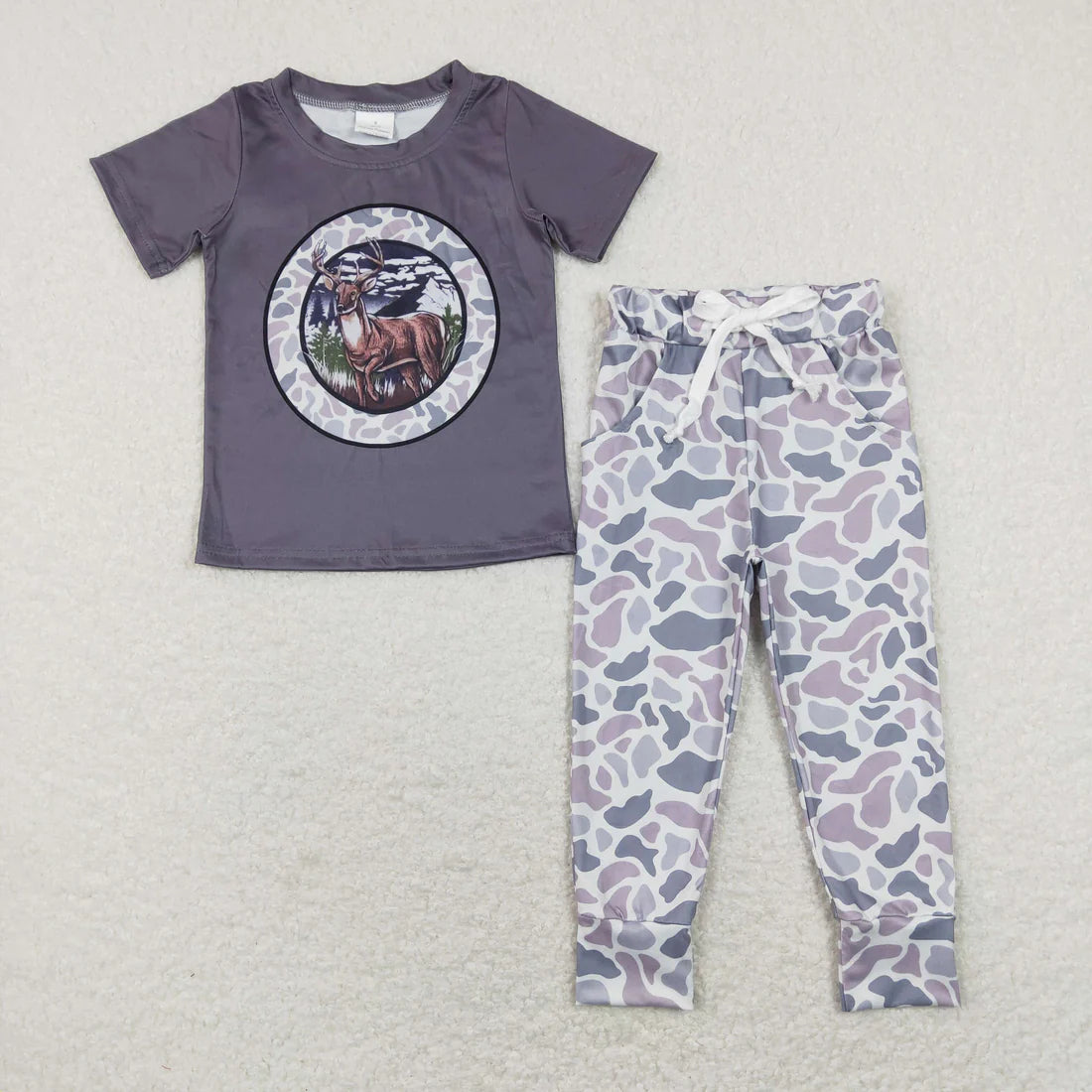 12.18 RTS Sibling Baby Boys Deer Fishing Top Camo Pockets Pants Hunting Pajamas Clothes Sets