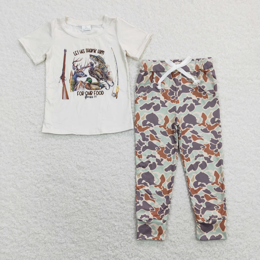 12.18 RTS Sibling Baby Boys Short Sleeve Hunting Fishing Top Pockets Camo Pants Clothes Sets