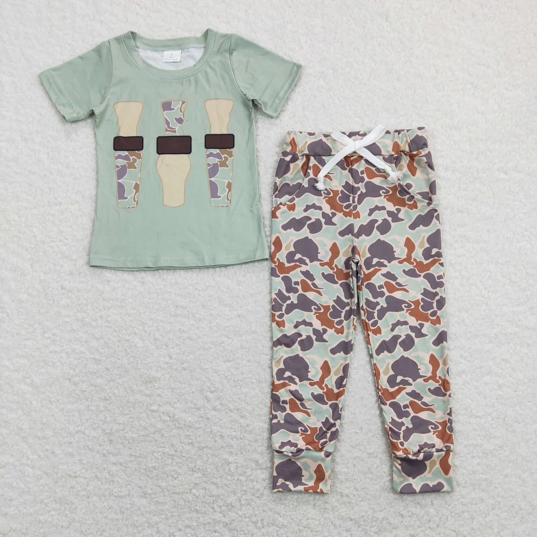 12.19 RTS Sibling Baby Boys Short Sleeve Dogs Ducks Top Pants Hunting Pajamas Clothes Sets
