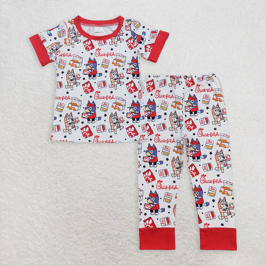 BSPO0347 RTS NO MOQ Baby Boys Spring Outfits Baby Boys Dog Chips Shirt Pants Pajamas Clothes Sets