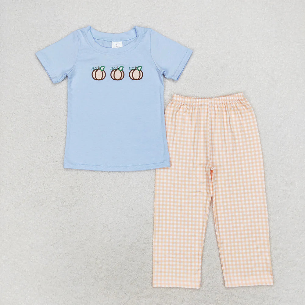 10.3 RTS Sibling Baby Boys Dogs Pumpkin Tops Pants Outfits Clothes Sets