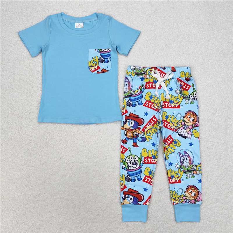 4.24 RTS NO MOQ Kids Boys Short Sleeve Dog Toy Pants Pajamas Comfortable Sleepwear