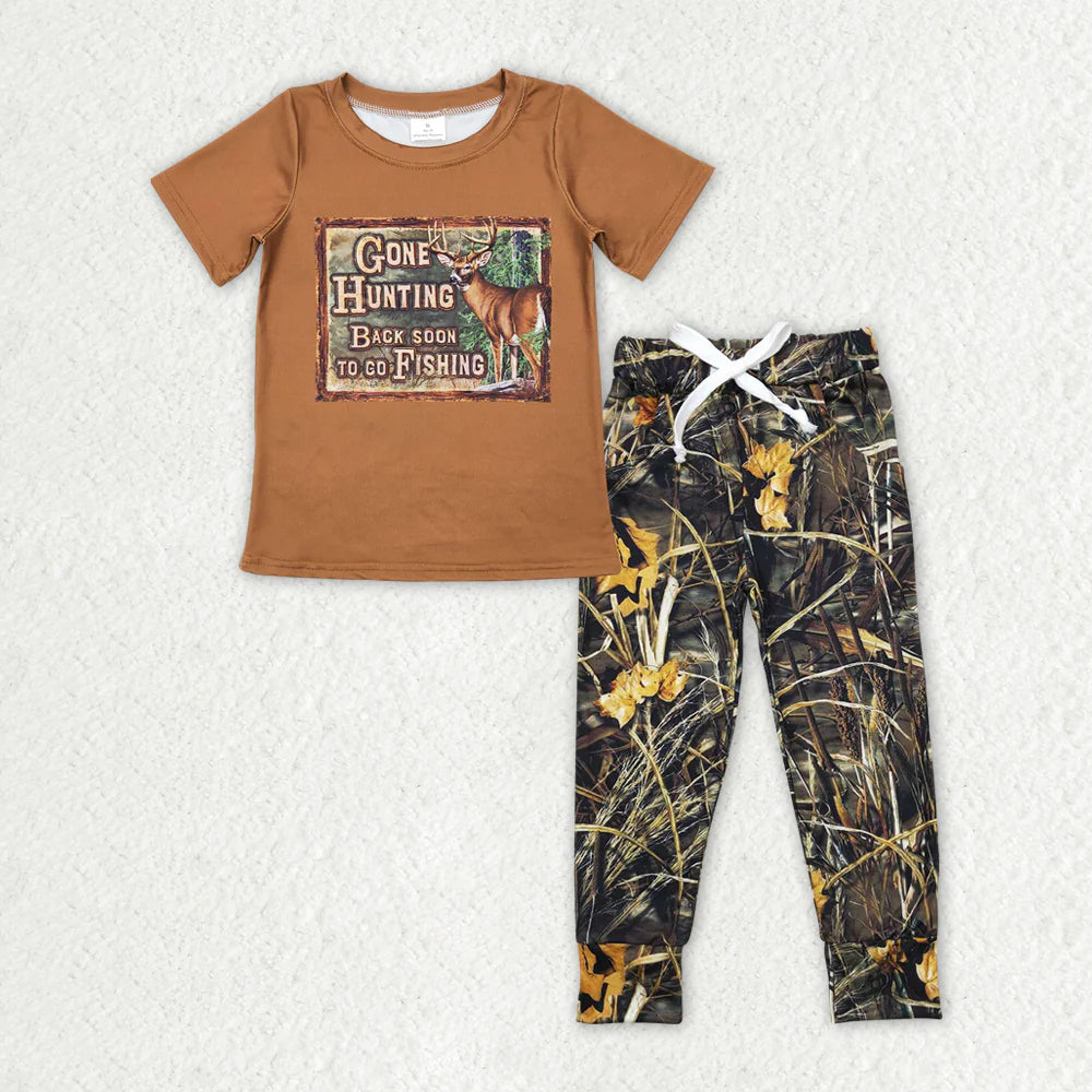 12.18 RTS Sibling Baby Boys Deer Fishing Top Camo Pockets Pants Hunting Pajamas Clothes Sets