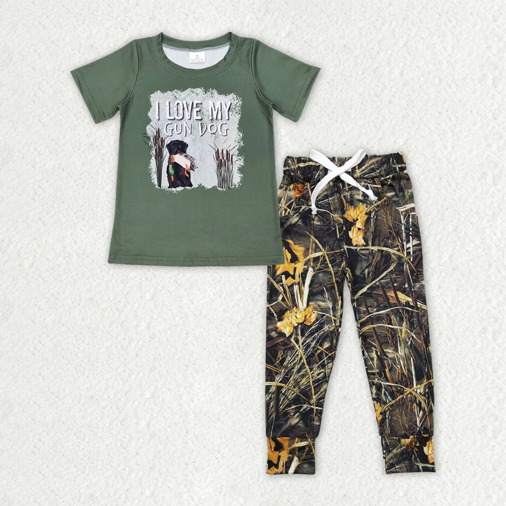 12.19 RTS Sibling Baby Boys Short Sleeve Dogs Ducks Top Pants Hunting Pajamas Clothes Sets