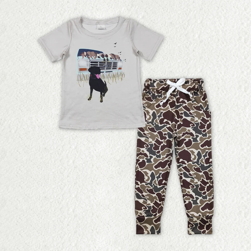 12.19 RTS Sibling Baby Boys Short Sleeve Dogs Ducks Top Pants Hunting Pajamas Clothes Sets