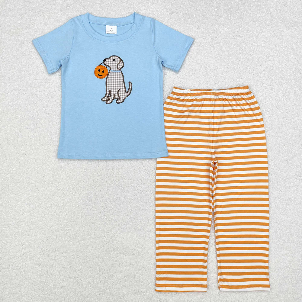 10.3 RTS Sibling Baby Boys Dogs Pumpkin Tops Pants Outfits Clothes Sets
