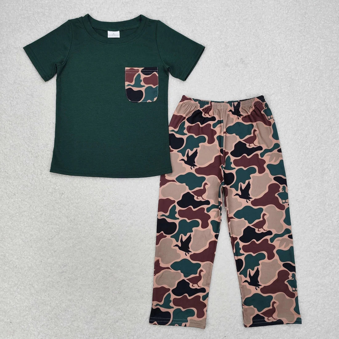 12.18 RTS Sibling Baby Boys Short Sleeve Pocket Top Southern Hunting Camo Pants Clothes Sets