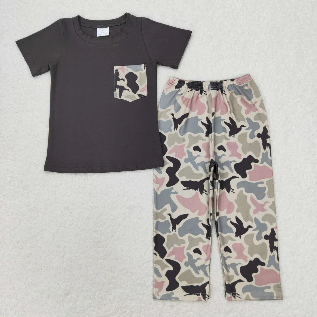 12.18 RTS Sibling Baby Boys Short Sleeve Pocket Top Southern Hunting Camo Pants Clothes Sets