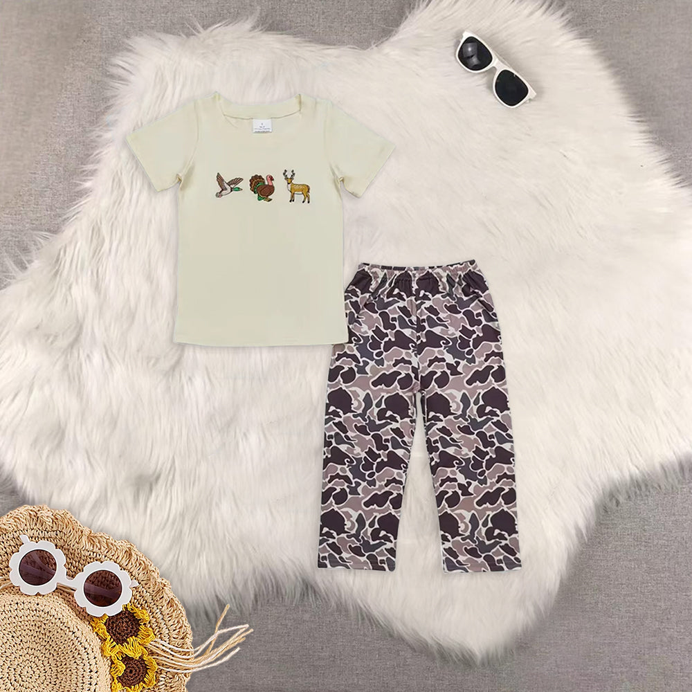 8.13   RTS Sibling Baby Boys Spring Outfits Short sleeves camo pumpkin kids boys Halloween clothes