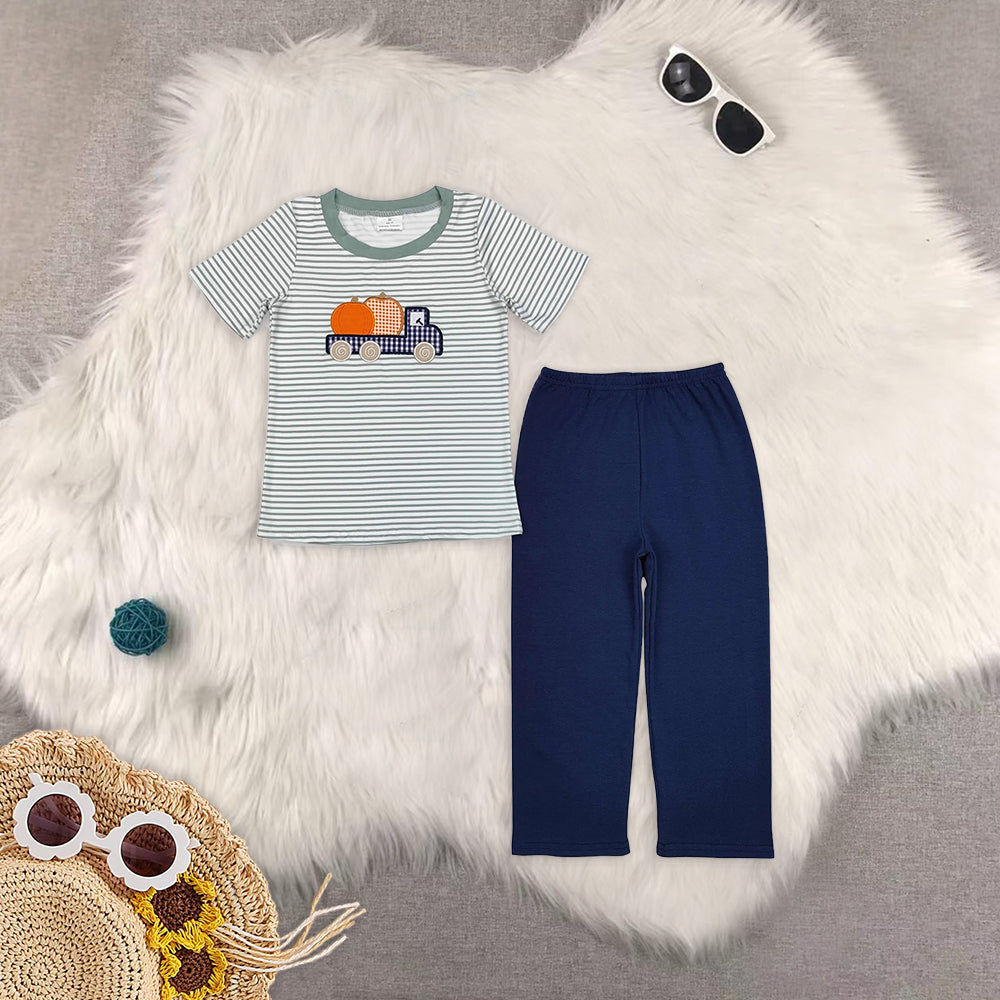 8.13   RTS Sibling Baby Boys Spring Outfits Blue pocket top plaid pants boys fall clothing set