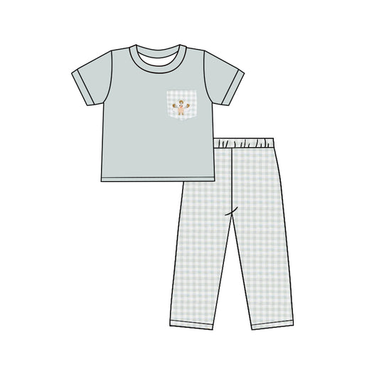 No moq BSPO0476 Pre-order Size 3-6m to 14-16t baby boy clothes short sleeve top with trousers kids autumn set