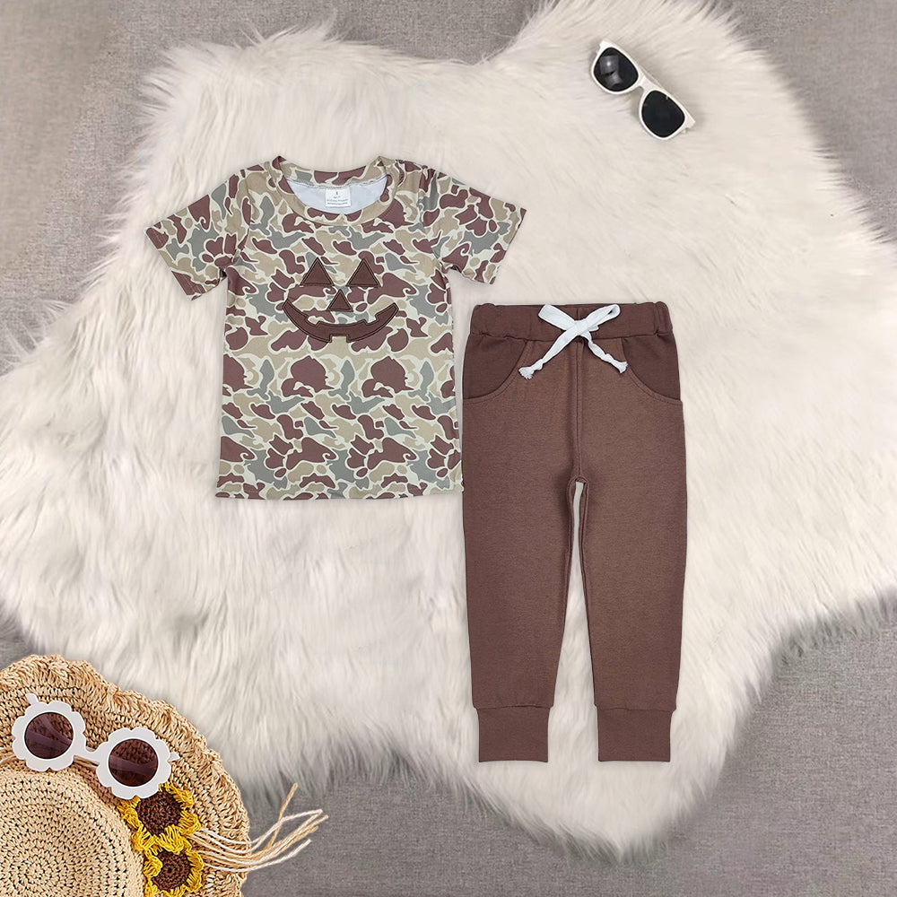 8.13   RTS Sibling Baby Boys Spring Outfits Short sleeves camo pumpkin kids boys Halloween clothes