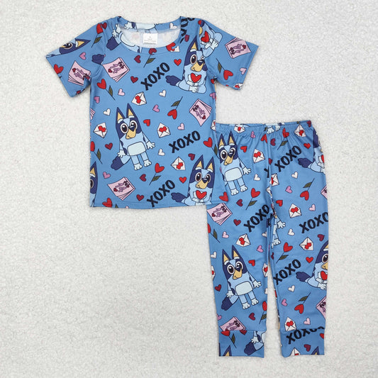 BSPO0489 Baby Boys Valentines Hearts Dogs Top Pants Pajamas Clothes Sets