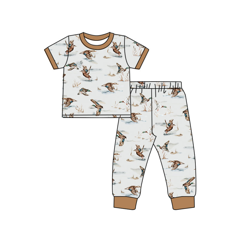 No moq BSPO0493  Pre-order Size 3-6m to 14-16t baby boy clothes short sleeve top with trousers kids autumn set