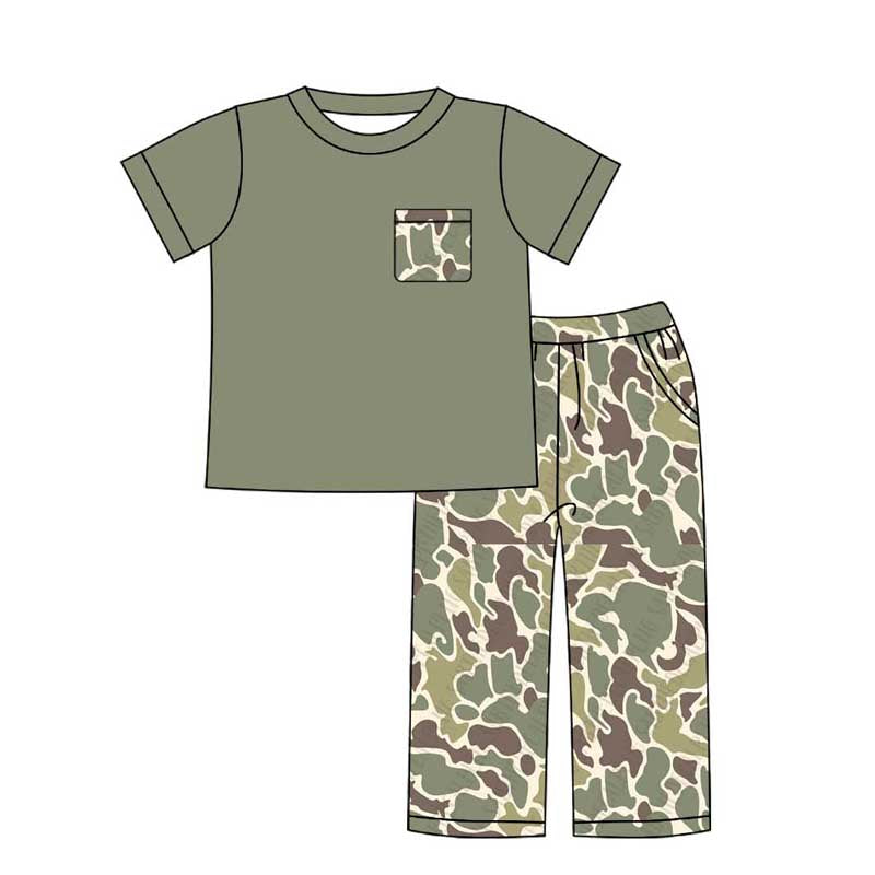 Baby Boys Green Pocket Top Camouflage Pants Clothing Sets Preorder BSPO0521