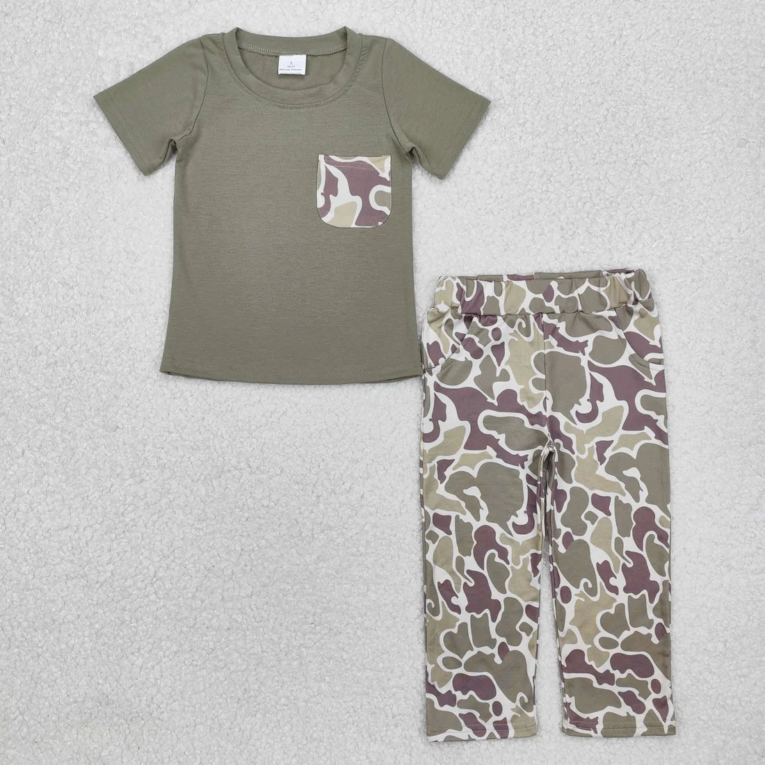 12.18 RTS Sibling Baby Boys Short Sleeve Pocket Top Southern Hunting Camo Pants Clothes Sets