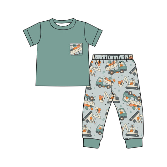 Baby Boys Green Pocket Top Eggs Truck Pants Clothing Sets Preorder BSPO0522