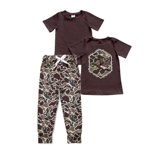 BSPO0525 Baby Boys Brown Camo Duck Top Pocket Pants Clothes Sets Preorder