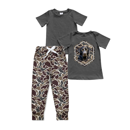BSPO0526 Baby Boys Grey Camo Dog Top Pocket Pants Clothes Sets Preorder