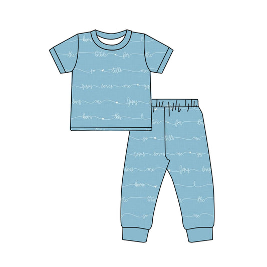 BSPO0529 Baby Boys Green Jesus Love Shirt Pants Pajamas Preorder