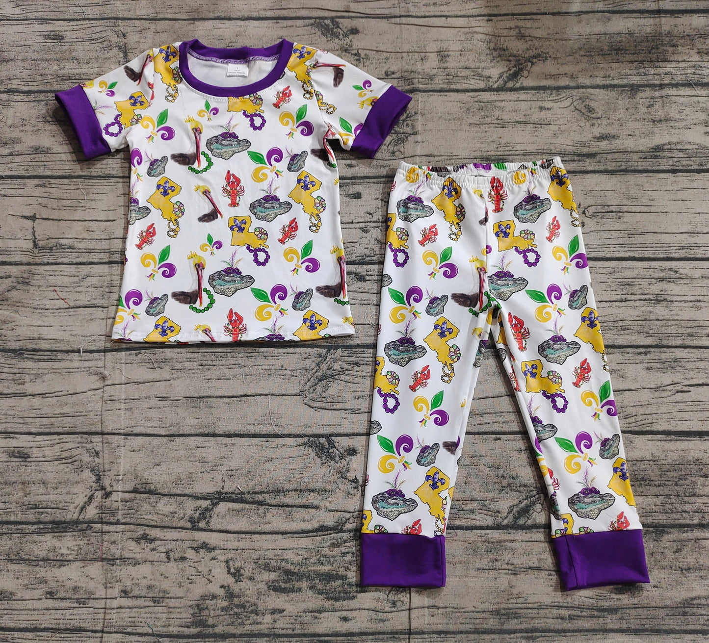 BSPO0546Short sleeves pelican baby kids Mardi Gras pajamas