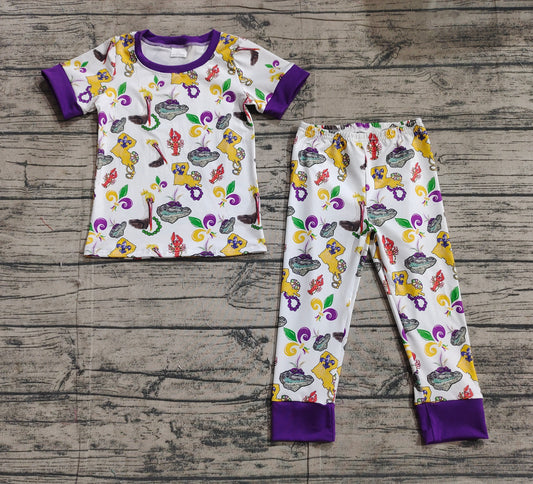 BSPO0546Short sleeves pelican baby kids Mardi Gras pajamas