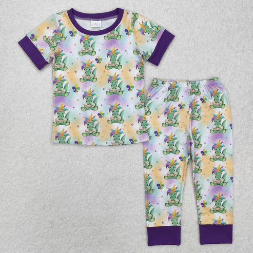 9.17 RTS Sibling Baby Kids Anchors Crocodiles Top Pants Mardigras Pajamas Sets Zipper Footie Rompers