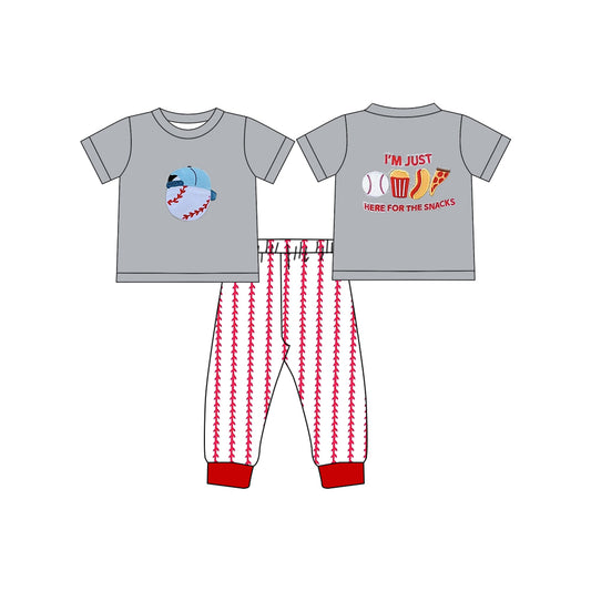 BSPO0559Kids Boys Grey Baseball Snacks Top Pants Set - Comfortable Clothing for Children