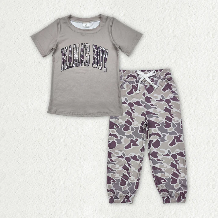 8.01  BSPO0566 RTS NO MOQ Baby Boys Spring Outfits baby boy clothes mama‘s boy camo boy fall spring outfit