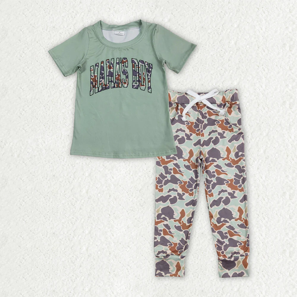 12.20 RTS Sibling Baby Boys Short Sleeve Mama's Boy Top Legging Pants Pajamas Clothes Sets