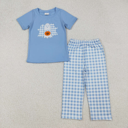 RTS NO MOQ （In stock）BSPO0581  Baby Boys Autumn Outfits Ghosts Pumpkins Top Pant Halloween Sets