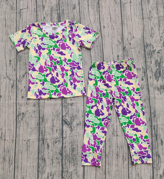 10.1 BSPO0584 Sample No Moq Baby Boys Mardi Gras Camo Short Sleeve Pant Pajamas Set
