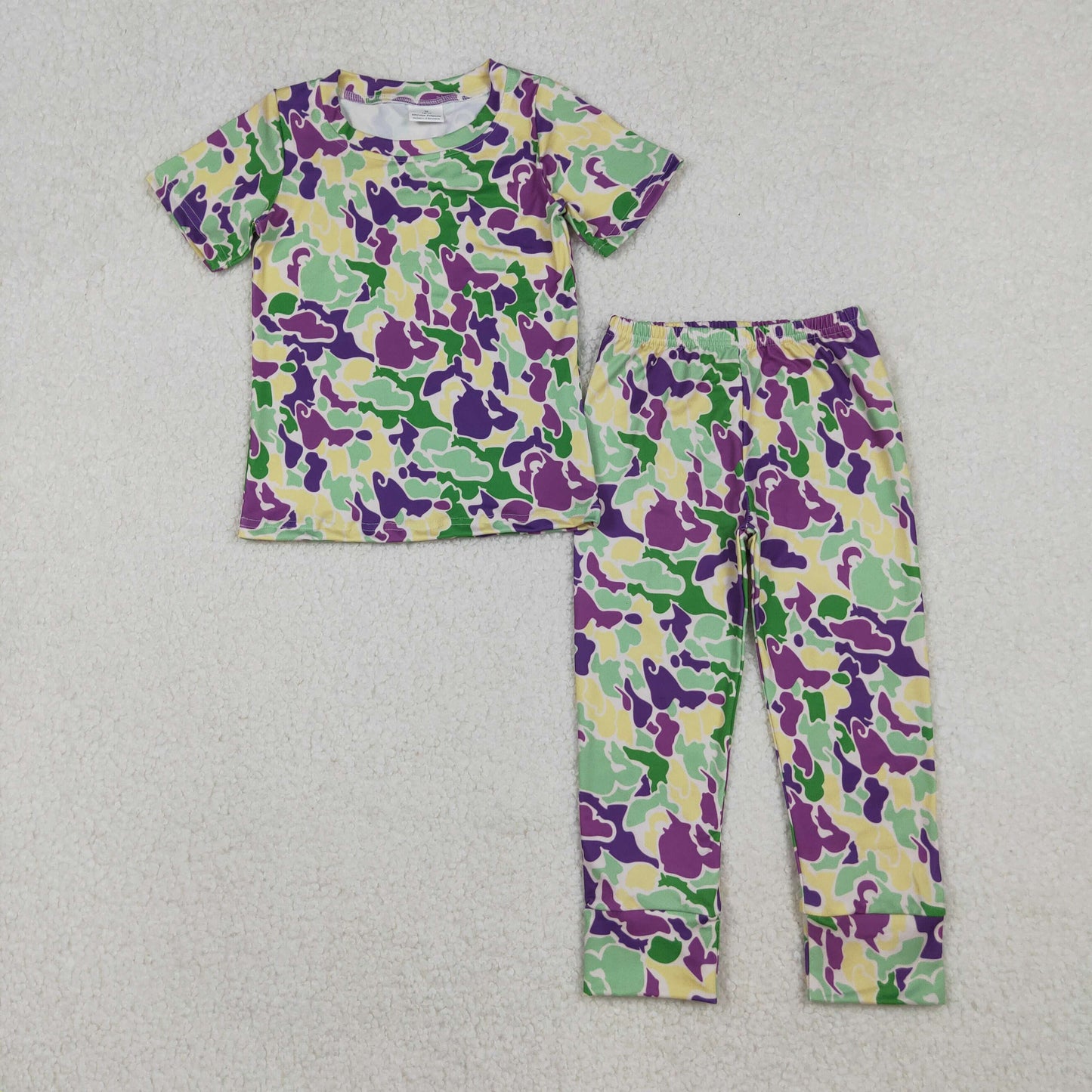 10.18 RTS NO MOQ （In stock）BSPO0584 Baby Boys Mardigras Camo Short Sleeve Pant Pajamas Sets