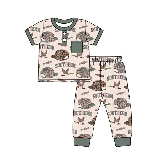 9.27 BSPO0597 Pre order No Moq Baby Boys Camo Hats Ducks Pocket Top Pants Southern Clothes Sets
