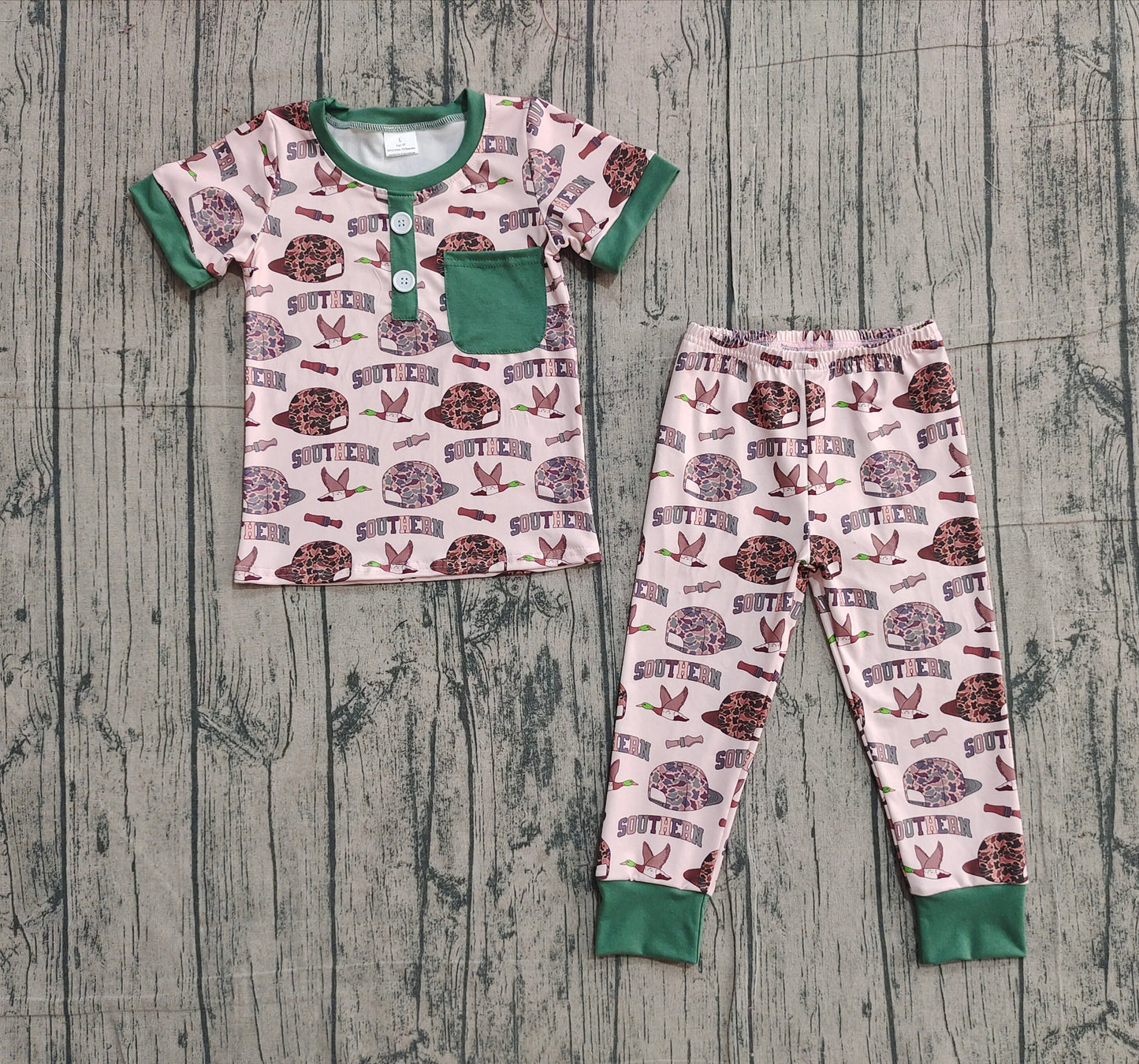 11.25 BSPO0597 Smple No Moq Baby Boys Camo Hats Ducks Pocket Top Pants Southern Clothes Sets