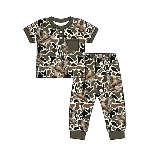 9.27 BSPO0598 Pre order No Moq Baby Boys Camo Eagles Pocket Top Pants Southern Clothes Sets