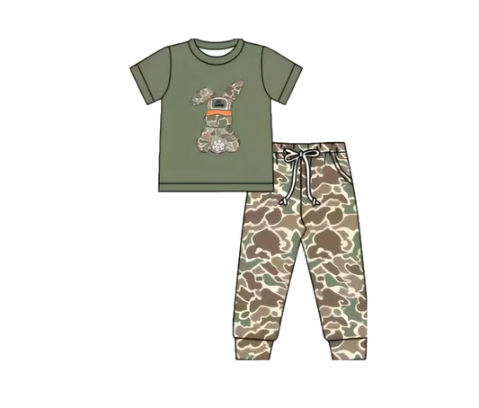 10.10 BSPO0608 Pre order No Moq Baby Boys Camo Rabbit Top Pockets Pants Easter Clothes Sets