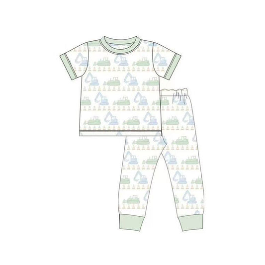 10.11 BSPO0609 Pre order No Moq Baby Boys Excavators Tractors Top Pants Pajamas Sets