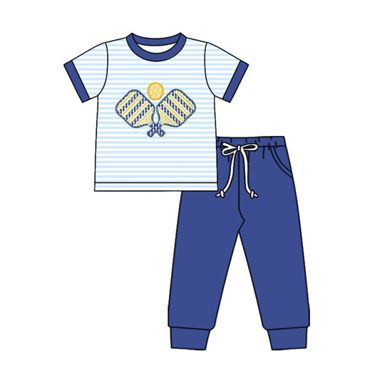 10.17 BSPO0614 Pre order No Moq Baby Boys Stripe Tennis Top Pockets Leggings Clothes Sets