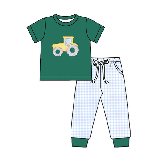 10.17 BSPO0615 Pre order No Moq Baby Boys Golf Truck Top Checked Pockets Leggings Clothes Sets